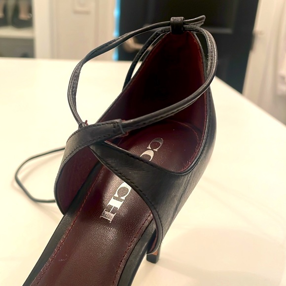 Coach Ankle Tie Black Heels. - Picture 6 of 6